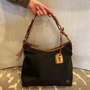 Black nylon bag with hot pink interior